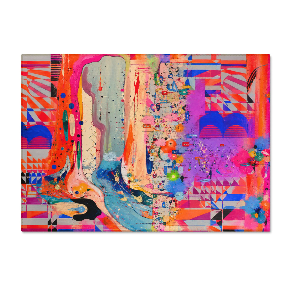 Abstract Colorful Chenille Rug — Washable Boho Art Accent Mat
