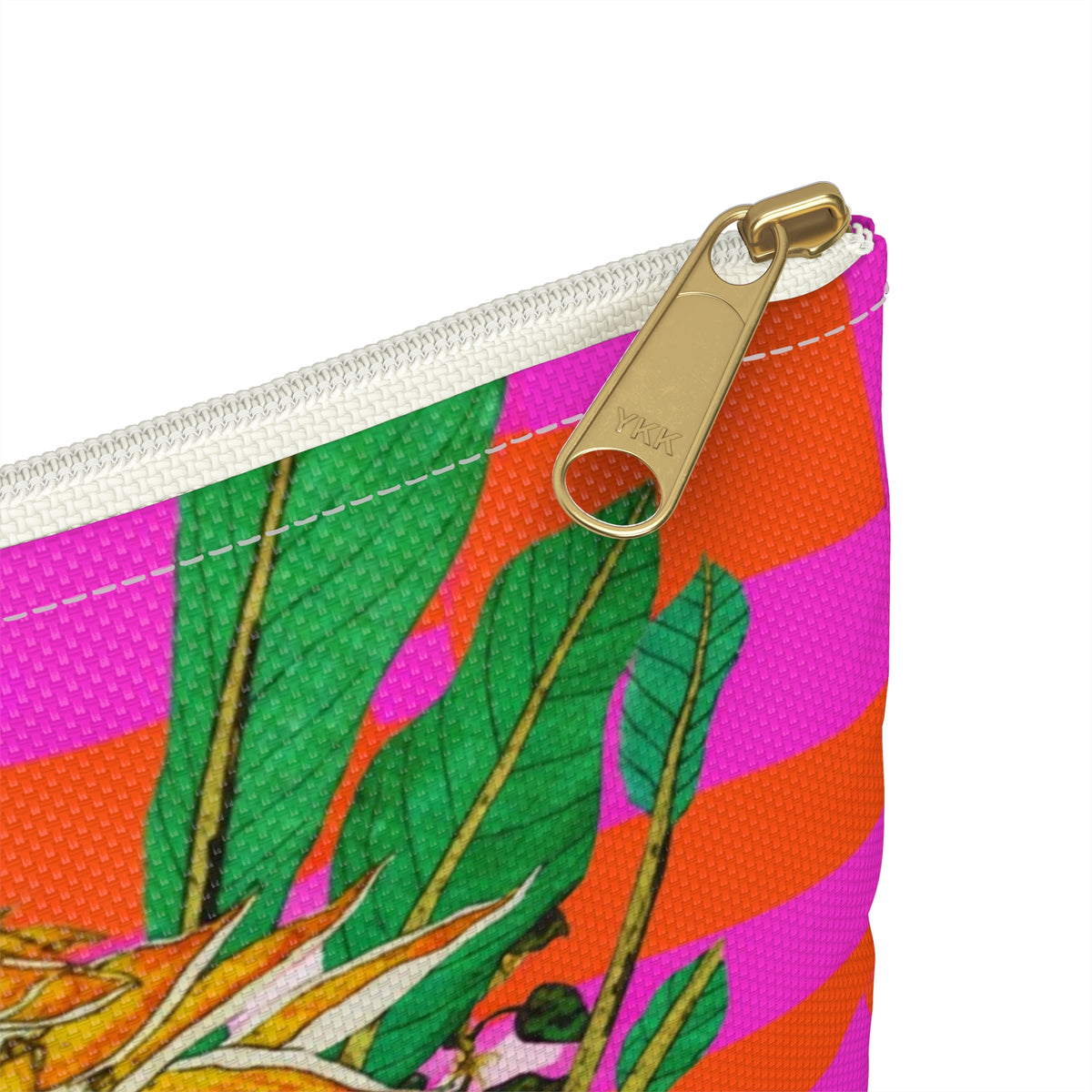 Copy of Copy of Bold Pink & Orange Striped Accessory Pouch — "Chicks & Flowers" Cosmetic Bag