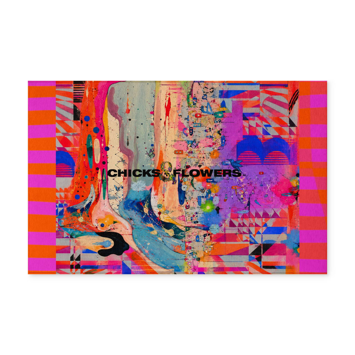 Washable Rug — Colorful Abstract "Chicks & Flowers" Indoor Floor Mat
