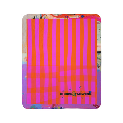 Sherpa Blanket — Neon Pink Orange Striped Fleece (Chicks & Flowers)