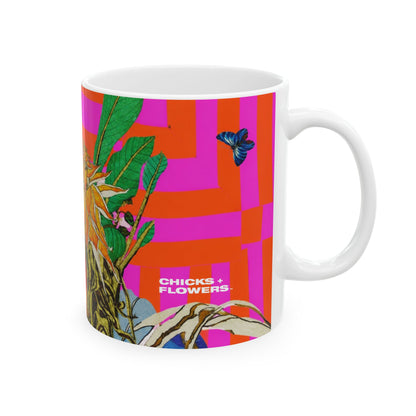 Glow-Flower Plaid Ceramic Mug — Bold Retro Striped Coffee Cup (11oz, 15oz)