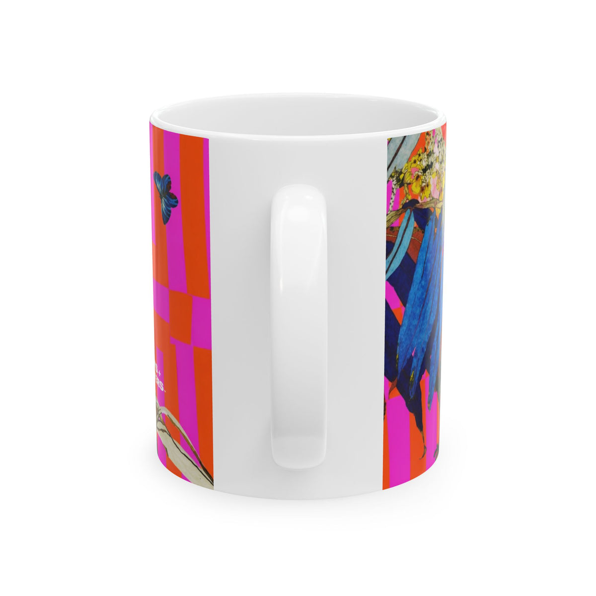 Glow-Flower Plaid Ceramic Mug — Bold Retro Striped Coffee Cup (11oz, 15oz)