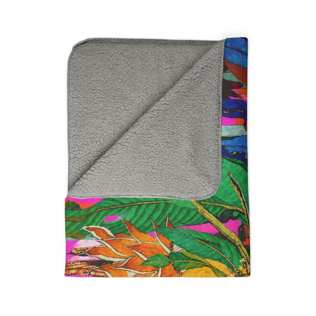 Glow Flower Sherpa Blanket — Neon Pink Orange Striped Fleece (Chicks & Flowers)