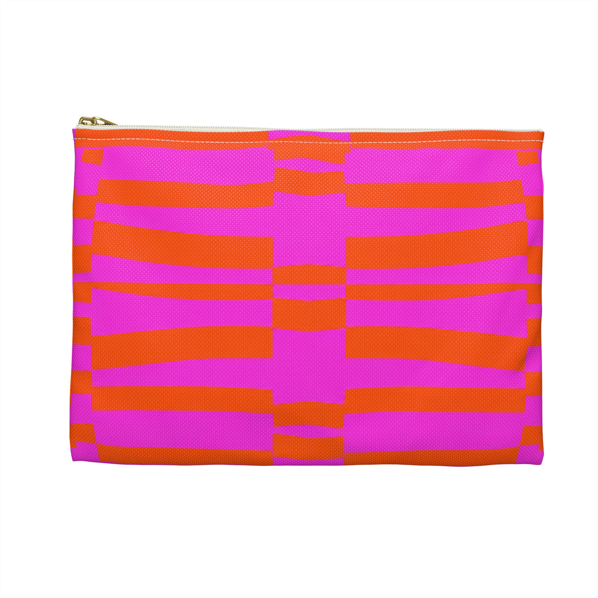 Bold Pink & Orange Striped Accessory Pouch — "Chicks & Flowers" Cosmetic Bag