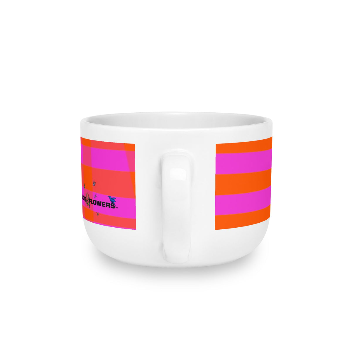 Bold Pink & Orange Striped Latte Mug — 25oz Ceramic Coffee Cup