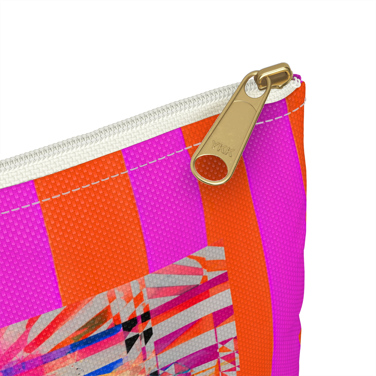 Copy of Bold Pink & Orange Striped Accessory Pouch — "Chicks & Flowers" Cosmetic Bag