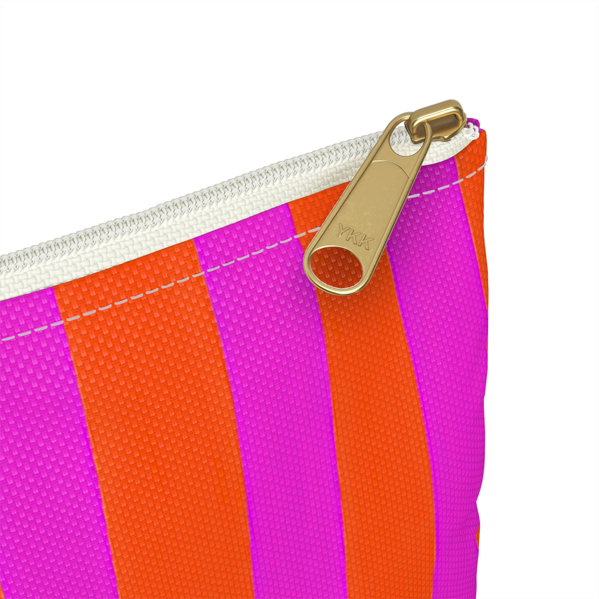 Bold Pink & Orange Striped Accessory Pouch — "Chicks & Flowers" Cosmetic Bag