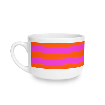 Bold Pink & Orange Striped Latte Mug — 25oz Ceramic Coffee Cup