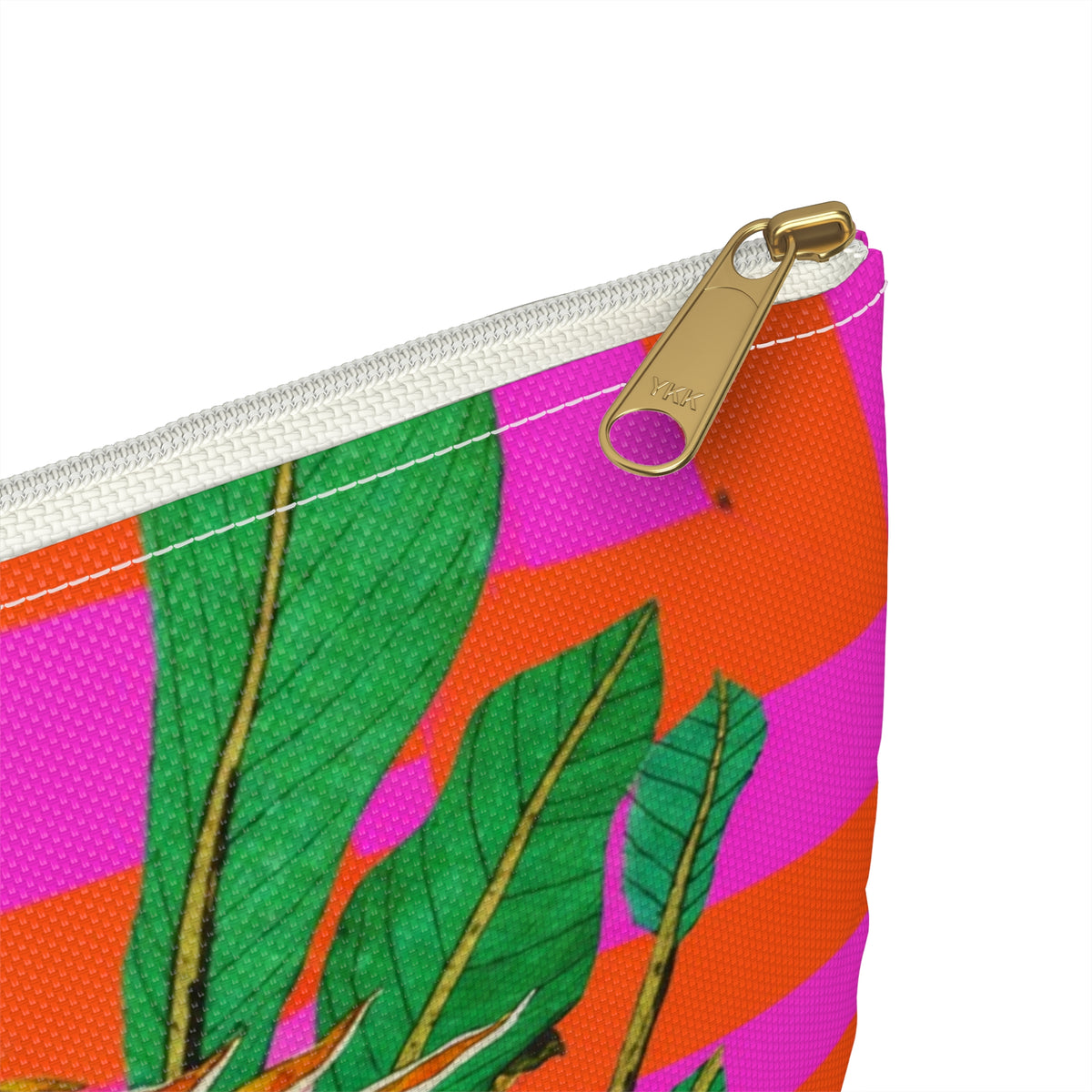 Copy of Copy of Bold Pink & Orange Striped Accessory Pouch — "Chicks & Flowers" Cosmetic Bag