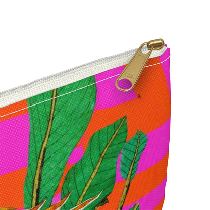 Copy of Copy of Bold Pink & Orange Striped Accessory Pouch — "Chicks & Flowers" Cosmetic Bag
