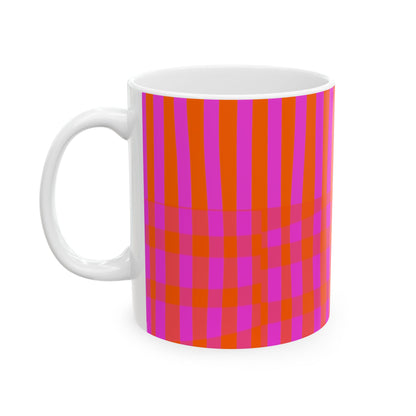 Pink & Orange Plaid Ceramic Mug — Bold Retro Striped Coffee Cup (11oz, 15oz)