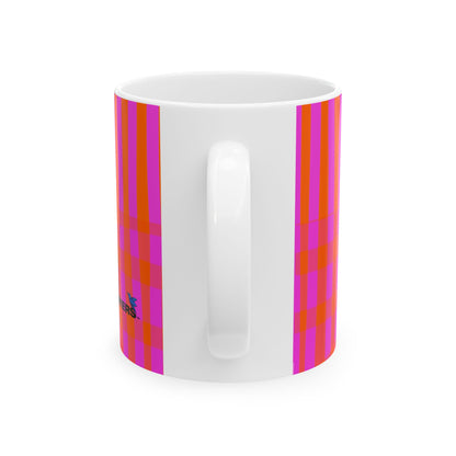 Pink & Orange Plaid Ceramic Mug — Bold Retro Striped Coffee Cup (11oz, 15oz)