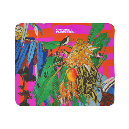 Glow Flower Sherpa Blanket — Neon Pink Orange Striped Fleece (Chicks & Flowers)