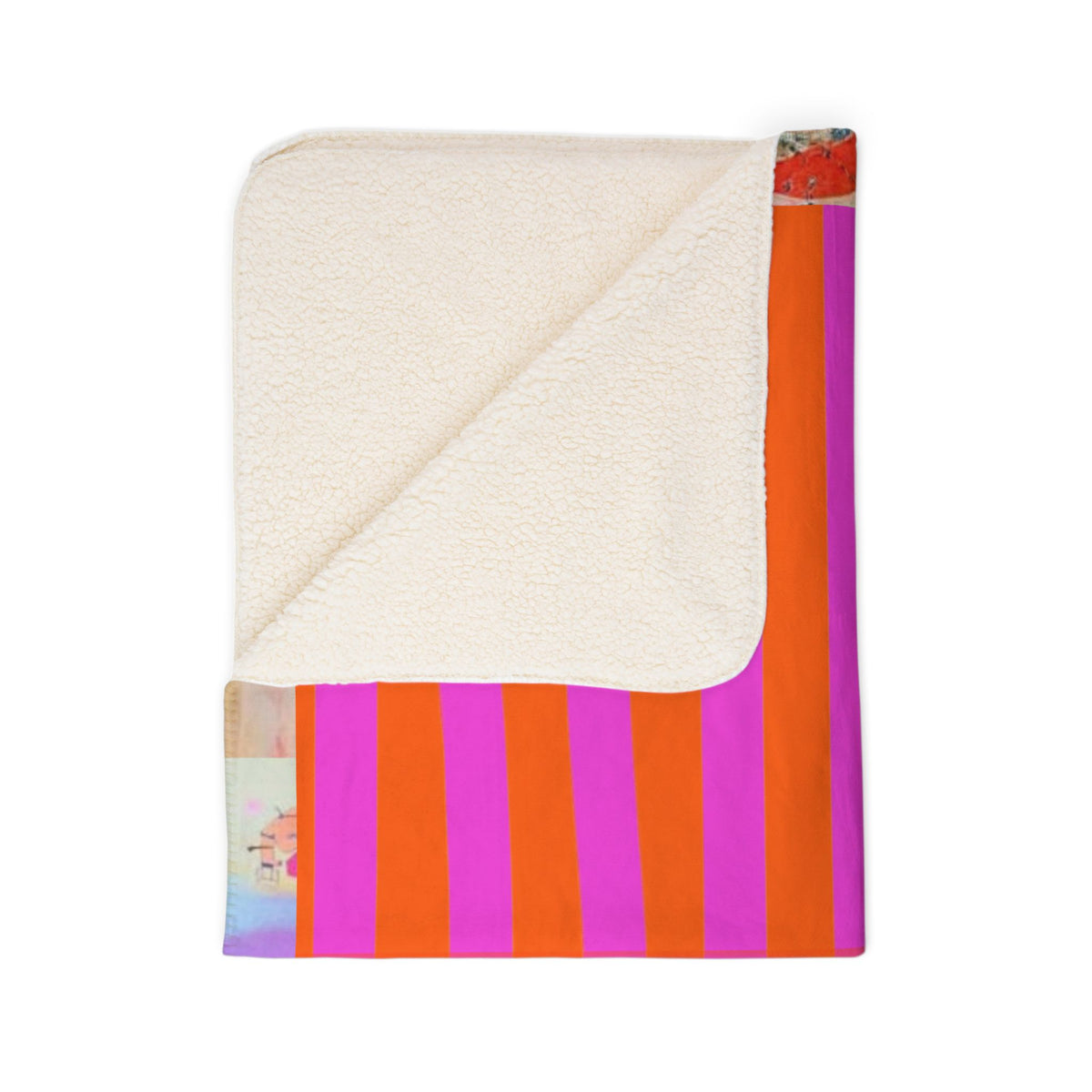 Sherpa Blanket — Neon Pink Orange Striped Fleece (Chicks & Flowers)