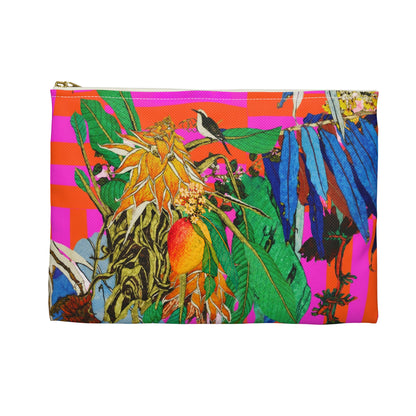 Copy of Copy of Bold Pink & Orange Striped Accessory Pouch — "Chicks & Flowers" Cosmetic Bag