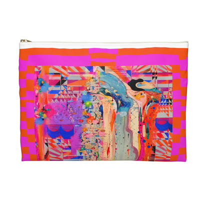 Copy of Bold Pink & Orange Striped Accessory Pouch — "Chicks & Flowers" Cosmetic Bag