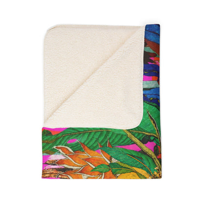 Glow Flower Sherpa Blanket — Neon Pink Orange Striped Fleece (Chicks & Flowers)