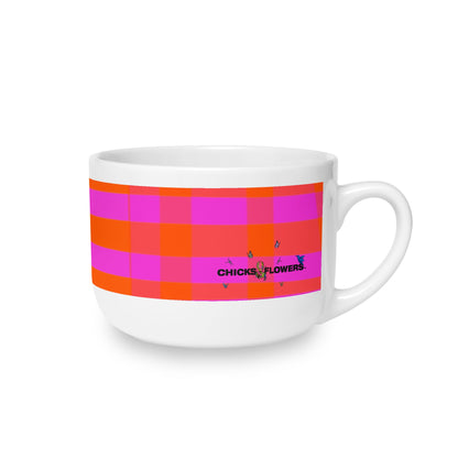 Bold Pink & Orange Striped Latte Mug — 25oz Ceramic Coffee Cup