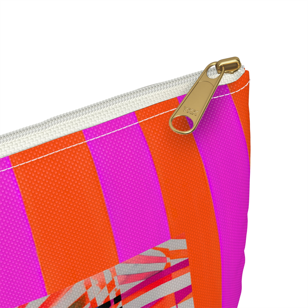 Copy of Bold Pink & Orange Striped Accessory Pouch — "Chicks & Flowers" Cosmetic Bag