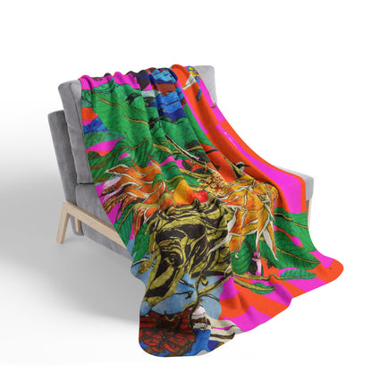 Glow Flower Sherpa Blanket — Neon Pink Orange Striped Fleece (Chicks & Flowers)