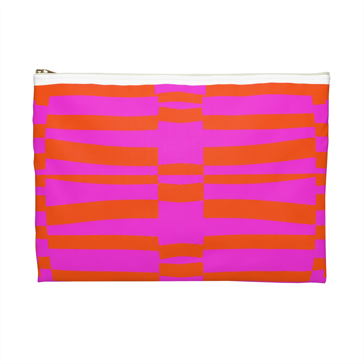 Bold Pink & Orange Striped Accessory Pouch — "Chicks & Flowers" Cosmetic Bag