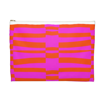 Bold Pink & Orange Striped Accessory Pouch — "Chicks & Flowers" Cosmetic Bag