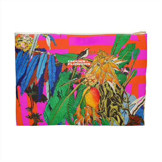 Glow Flower Striped Accessory Pouch — "Chicks & Flowers" Cosmetic Bag