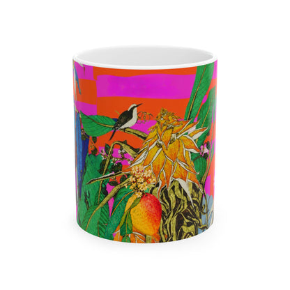 Glow-Flower Plaid Ceramic Mug — Bold Retro Striped Coffee Cup (11oz, 15oz)