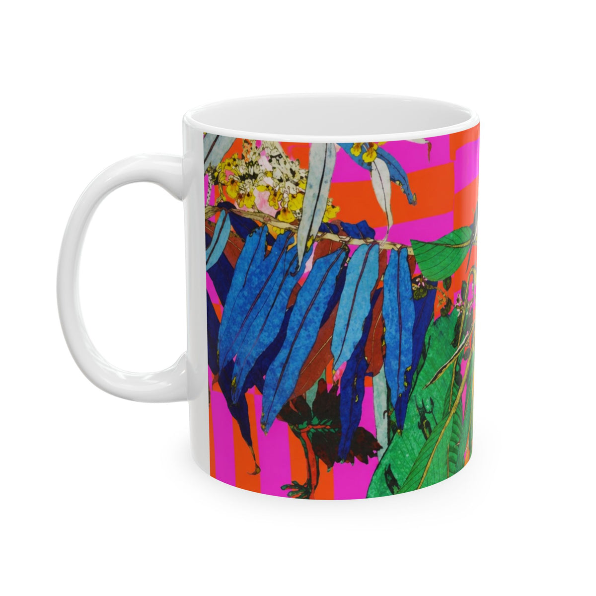 Glow-Flower Plaid Ceramic Mug — Bold Retro Striped Coffee Cup (11oz, 15oz)