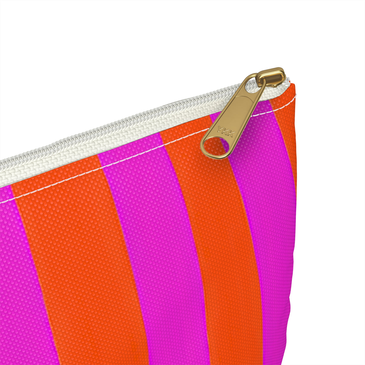 Bold Pink & Orange Striped Accessory Pouch — "Chicks & Flowers" Cosmetic Bag