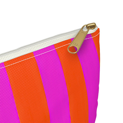 Bold Pink & Orange Striped Accessory Pouch — "Chicks & Flowers" Cosmetic Bag