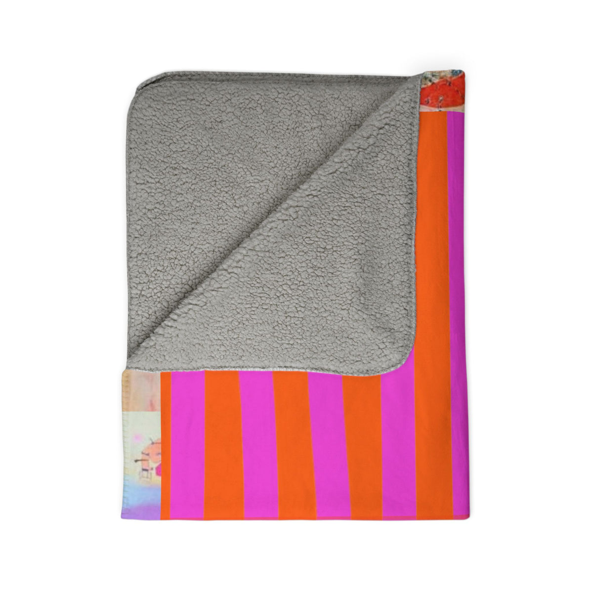 Sherpa Blanket — Neon Pink Orange Striped Fleece (Chicks & Flowers)
