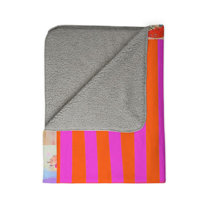 Sherpa Blanket — Neon Pink Orange Striped Fleece (Chicks & Flowers)